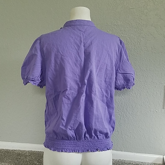 a.n.a Purple Ruffle Button Front Elastic Waist Top - Picture 3 of 7